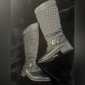 Top Moda Women's Knee High Quilted Leather Double Buckle Riding Boot 10